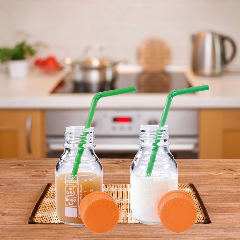 Bottiglia In Vetro Borosilicato 250 Ml Con Tappo GL45 – Confezione Da 2, Resistente Al Calore E Autoclavabile, Per Laboratorio E Uso Domestico