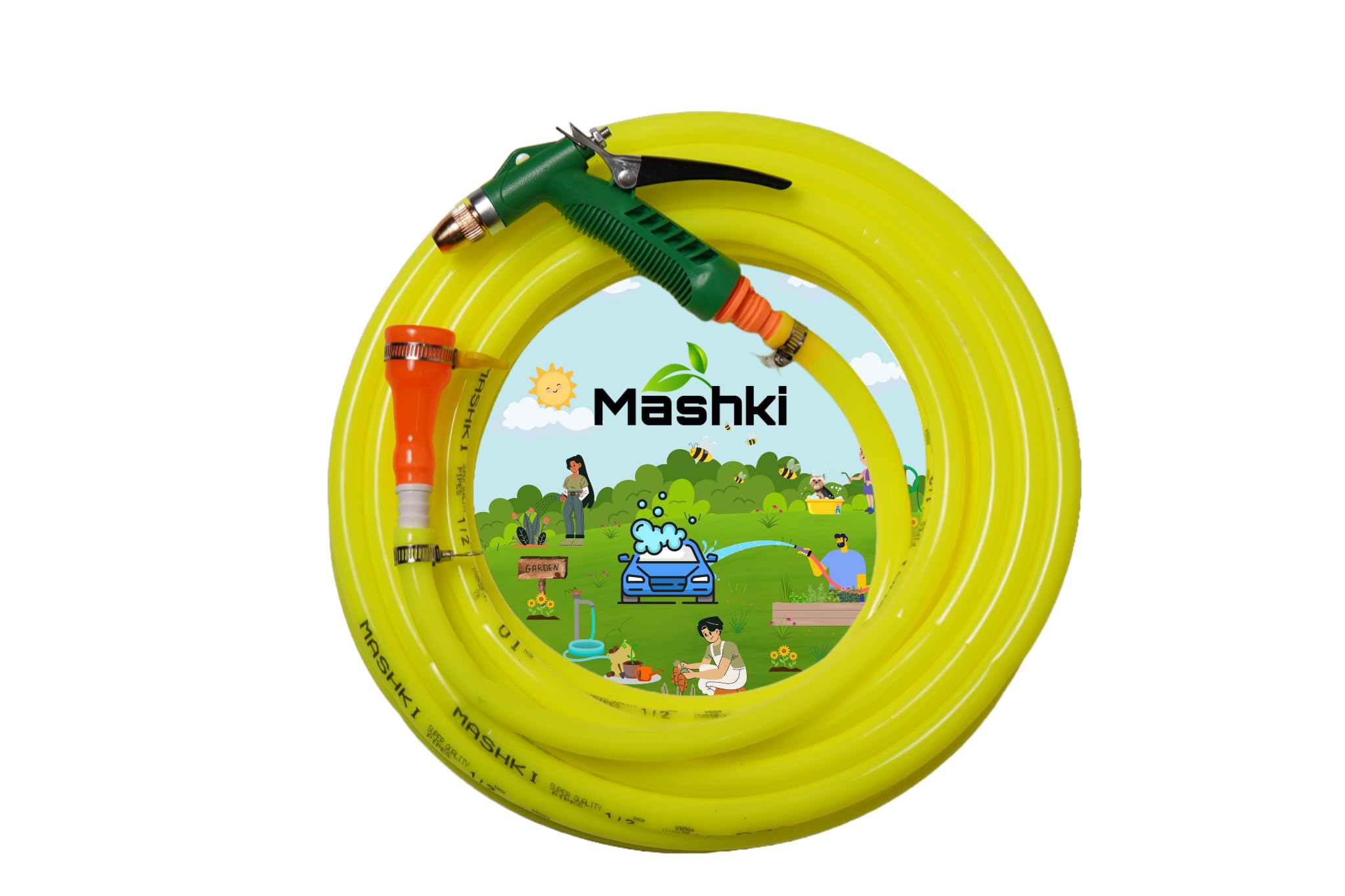Mashki 1/2 Inch Flexible Water Pipe With Water Sprayer For Gardening, Car Washing, Home Use Etc (15 Meter (50 Feet))