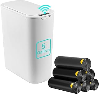 5 Gallon Motion Sensor Bathroom Trash Can Automatic Garbage Cans with Lid Touchless Smart Slim Plastic Trash Bin for Kitchen, Bedroom, Toilet, Office, Living Room