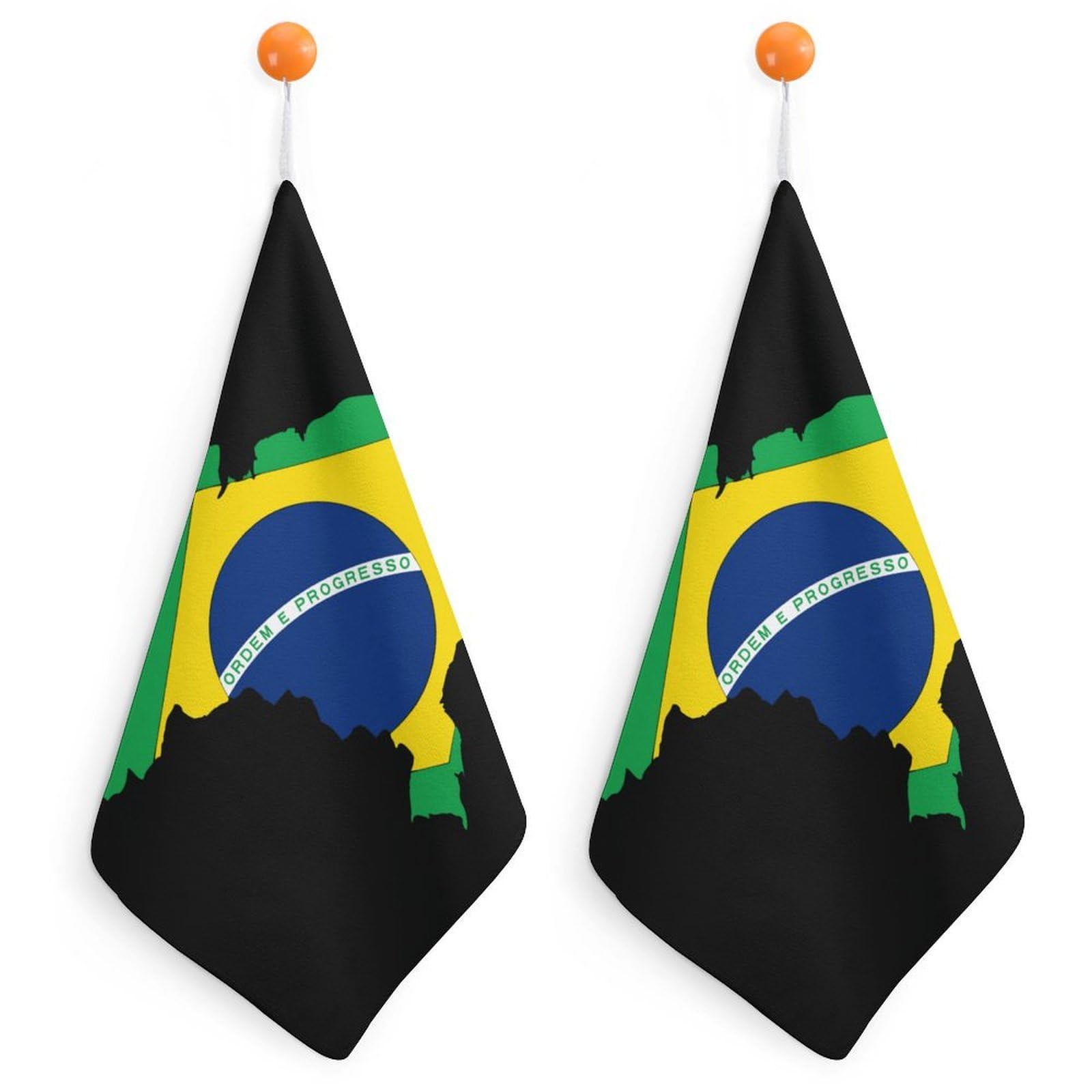 TXFBTRFSA Flag of Brazil Map Hand Towels with Hanging Loop Kitchen Towel Handkerchiefs Cleaning Cloths