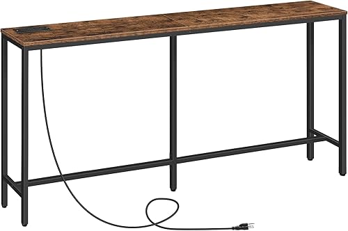 Miniatura 9 de Mesa consola con toma de corriente, mesa de sofá estrecha de 70.9 pulgadas, mesa de entrada industrial con puertos USB, mesa detrás del sofá para