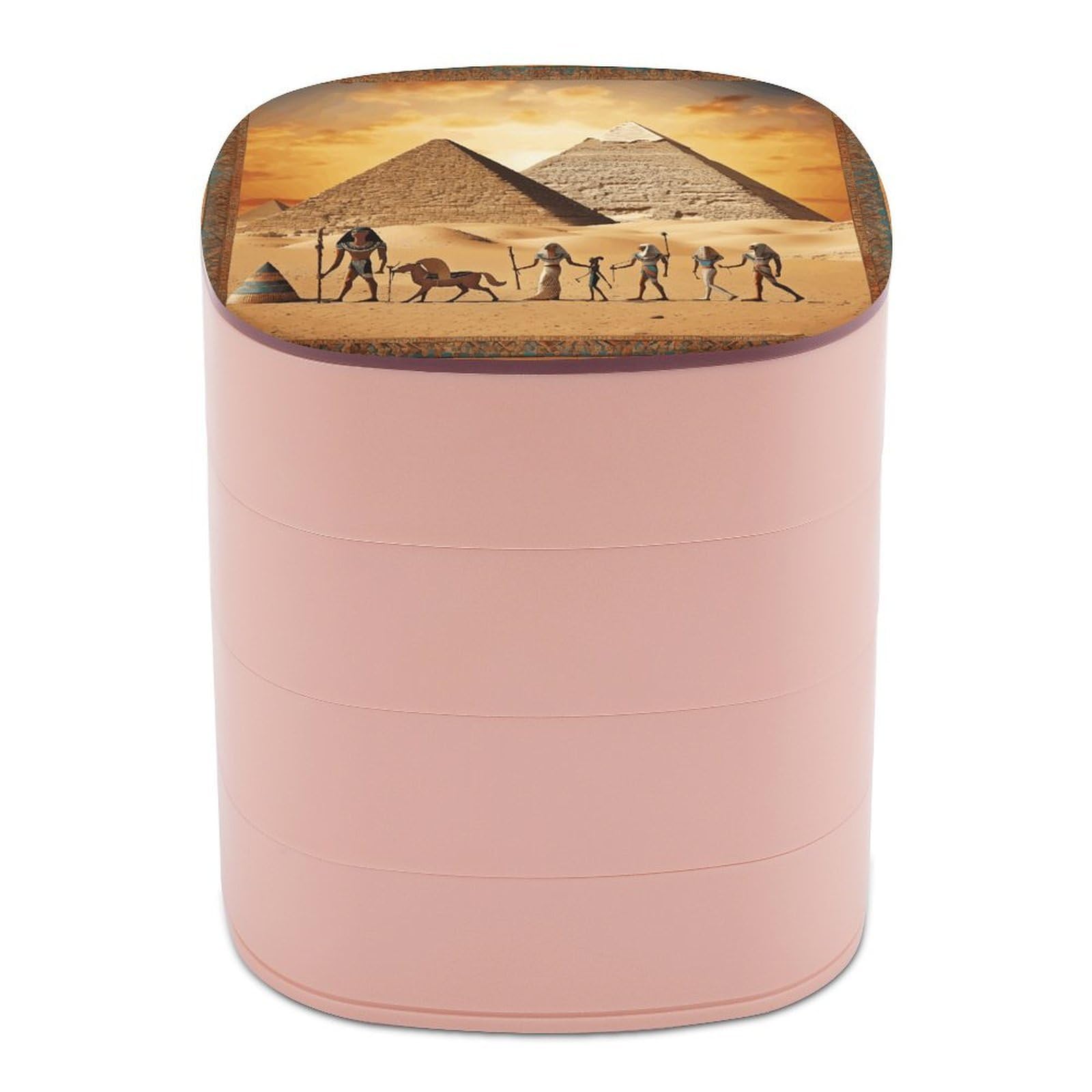 VstaDank Ancient Egypt Jewelry Box with Mirror Travel Small Jewelry Case for Women 4-Layer Rotatable Jewelry Organizer Storage Box Portable Jewelry Storage Case for Rings Earrings