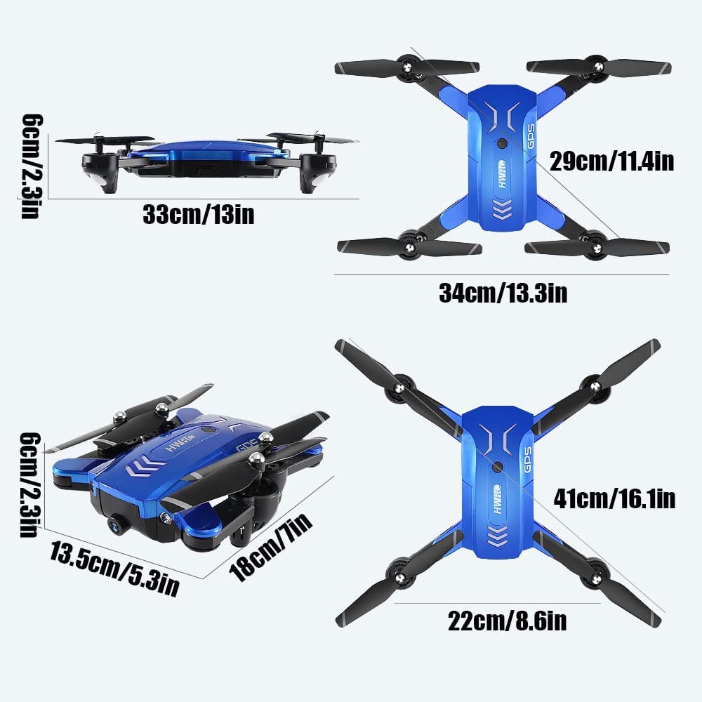 Posizionamento del flusso ottico del drone con doppia fotocamera 4K HD per principianti, GSP, luce a LED, esacottero pieghevole RC con modalità senza testa, volo a punto fisso, volo RTF stabil