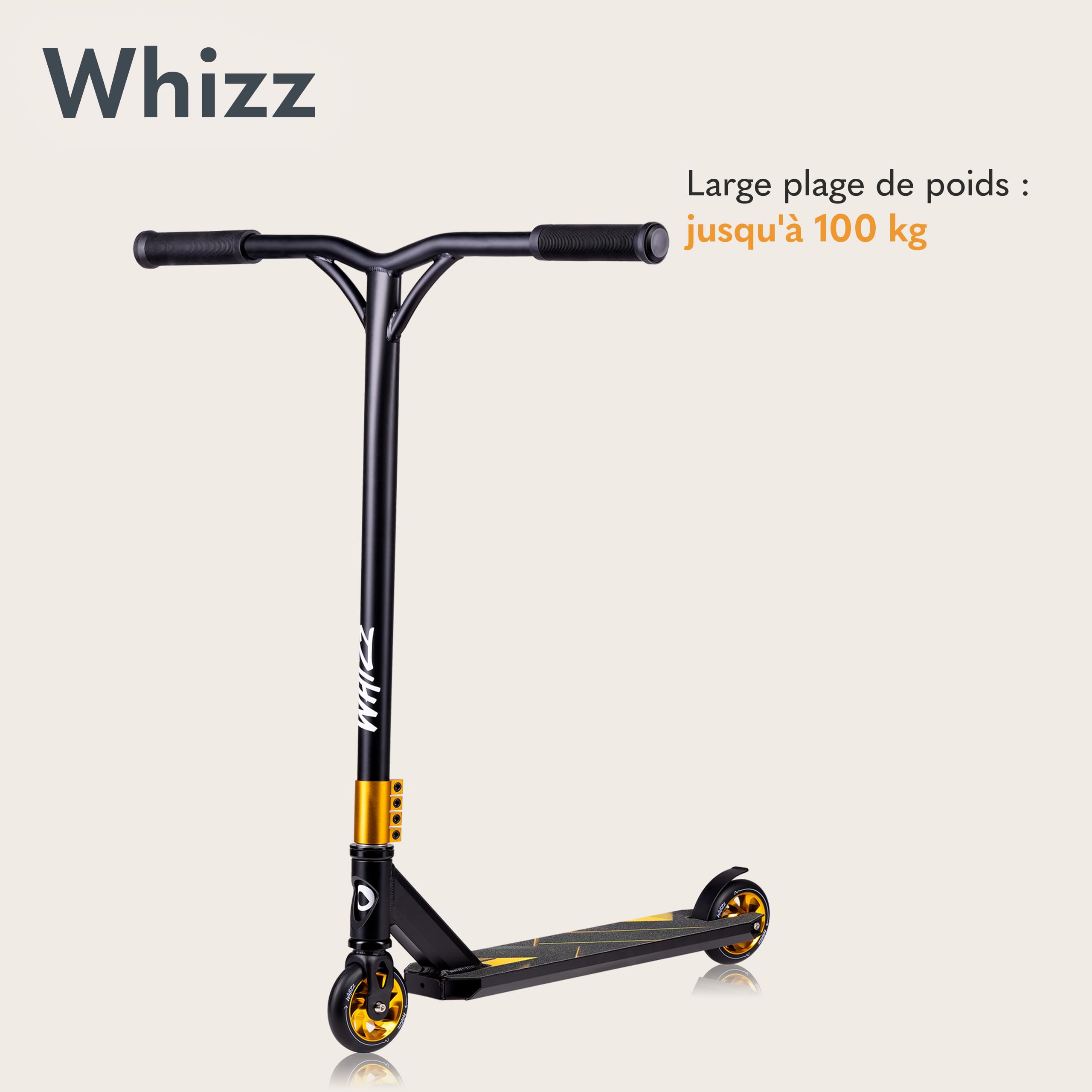 LIONELO Trottinette WHIZZ, roulements à Billes ABEC-9, Plateau en Aluminium, système de Compression HIC, Roues de 110 mm, Guidon Large en T, Frein Flex Fender MN Steel - Design Unique (Bleu)