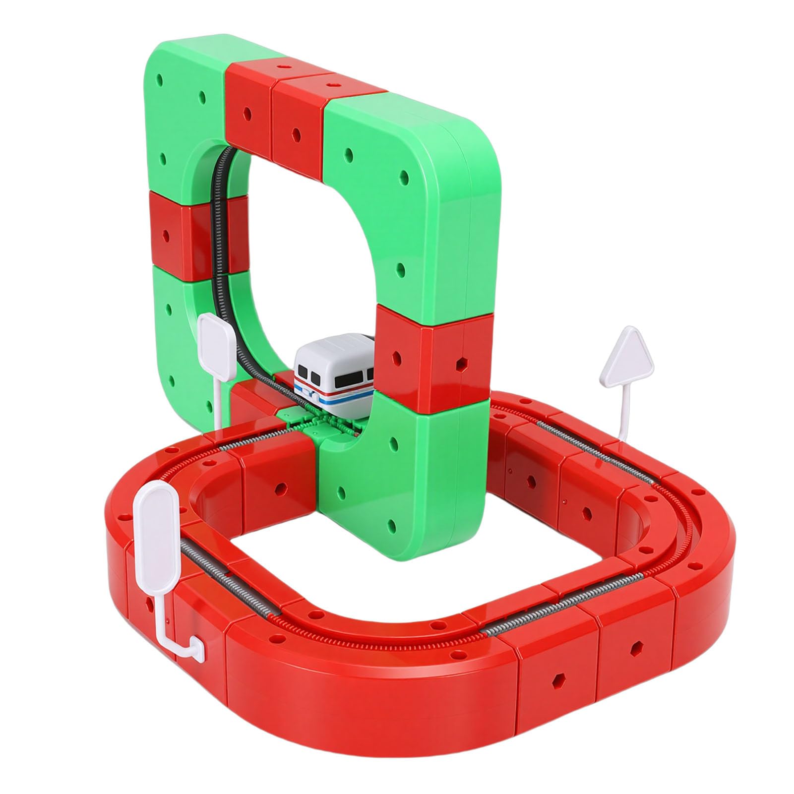 Jiawu Treno Elettrico 3D, Design Flessibile Che Sfida la gravità Binario Ferroviario Che Sfida la gravità, Binario Ferroviario 3D con 23 Accessori per Binari e 16 Accessori per Cartelli per Bambini