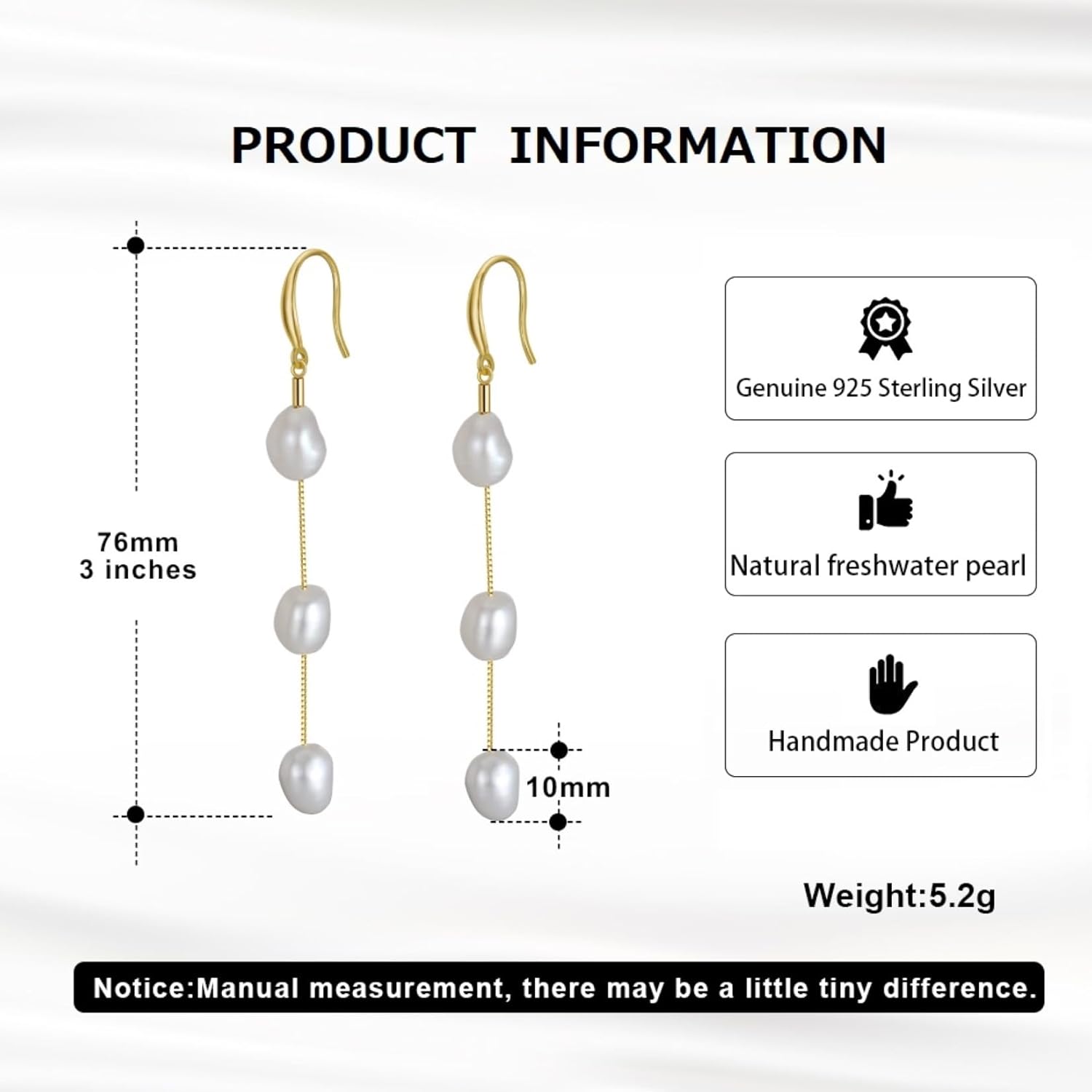 Baroque Pearl Tassel & Dangle Earrings 925 Sterling Silver Handpicked Pearls Drop Earrings 14k Gold/Platinum Plated Freshwater Pearl Fashion Earrings for Women - Image 2