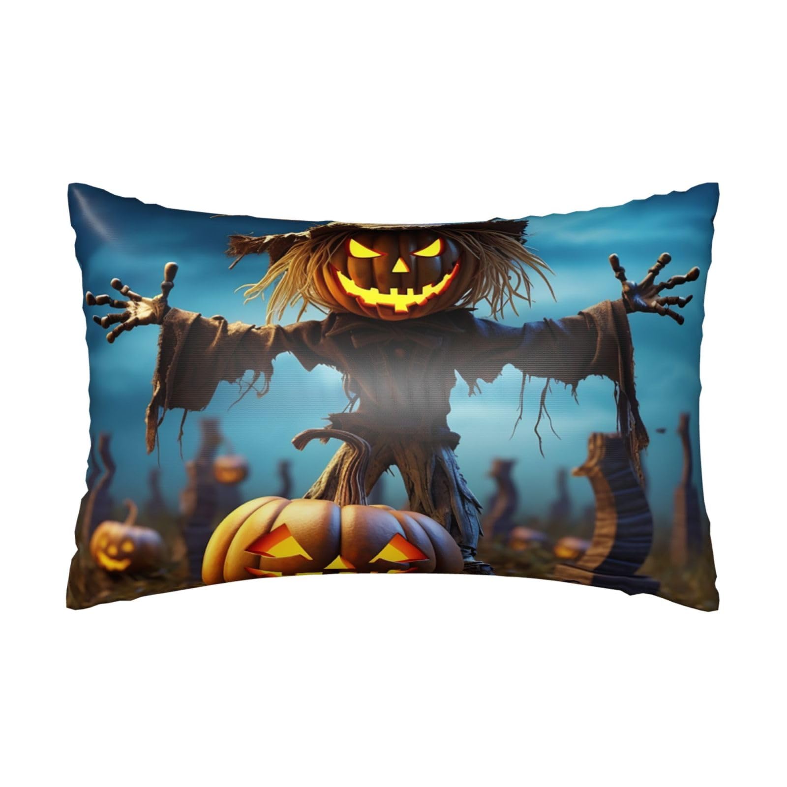 Satin Pillowcase for Hair and Skin, Funny Pumpkin Scarecrow Pillow Case Queen Size 20x30 Inches, Cooling Silky Pillowcases with Zipper Ultra Smooth and Soft Pillow Cover for Sleeping
