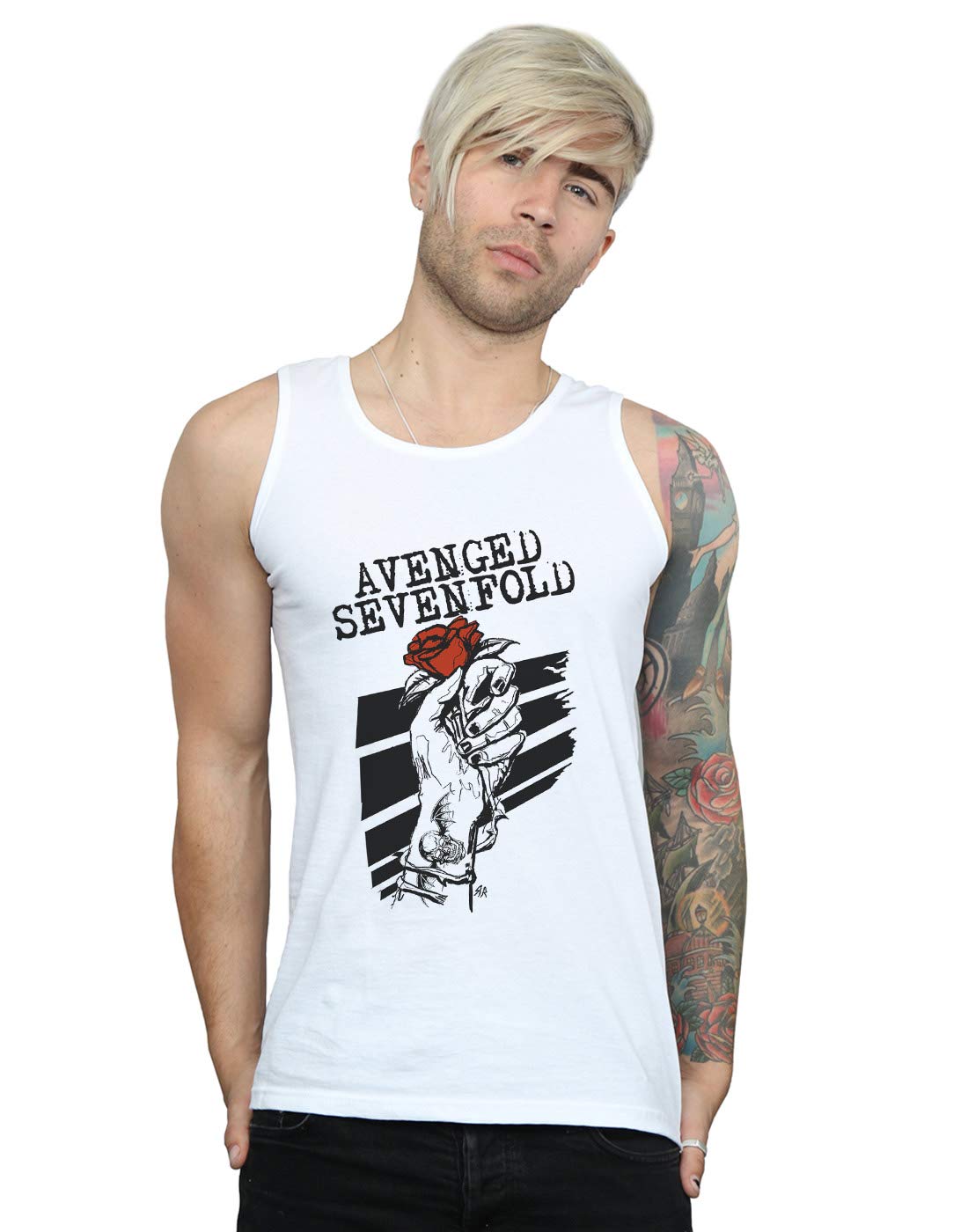 Absolute Cult Men's White Avenged Sevenfold Rose Hand Vest XX-Large