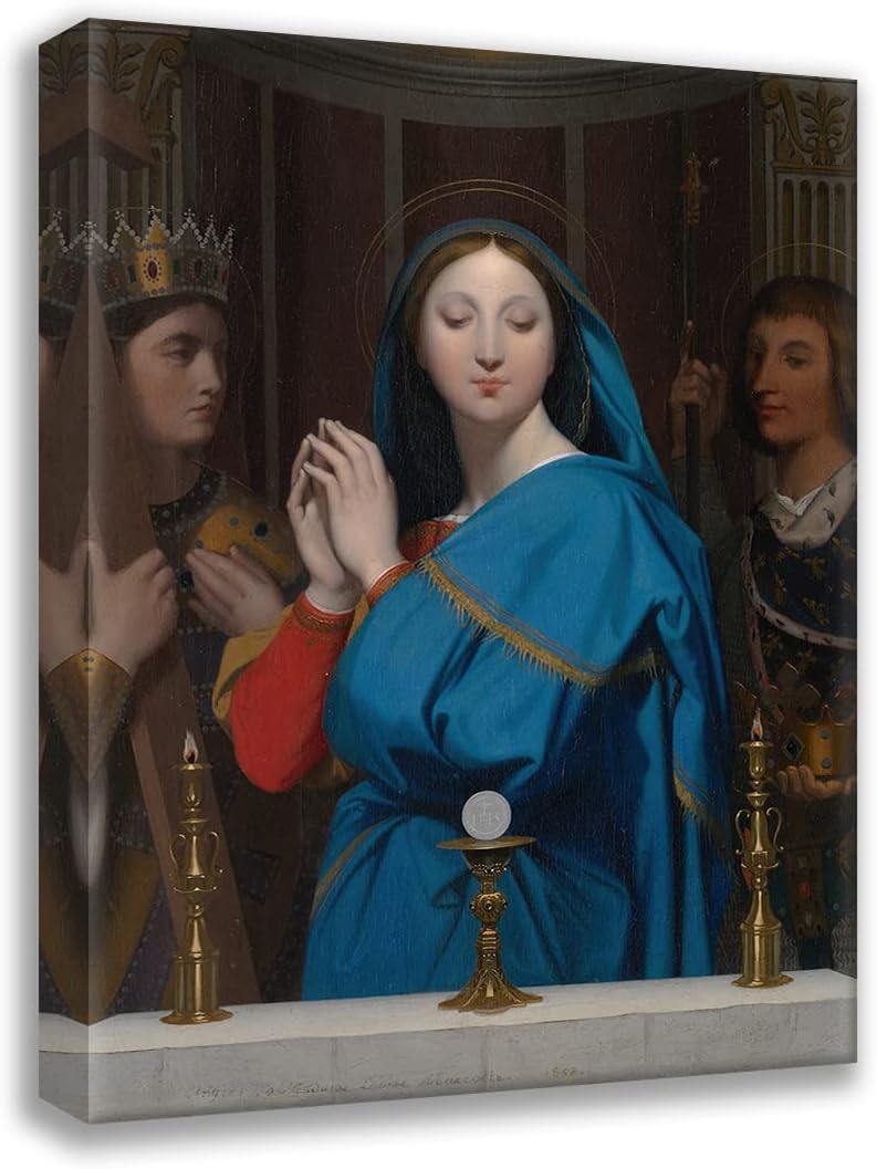 ArtDirect Jean Auguste Dominique Ingres 19x24 Gold Ornate Framed and Double Matted Museum Art Print Titled: The Virgin Adoring the Host (1852)