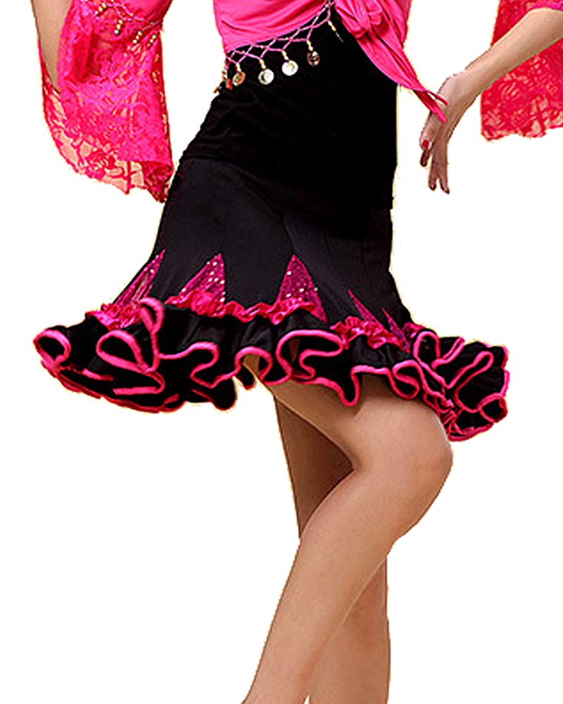 Latin Pink Curling Dance Performance Show Skirt wear for Womens Ballroom Tango cha cha Salsa Samba Rumba Dancing Dress (Pink, 150-170 cm)