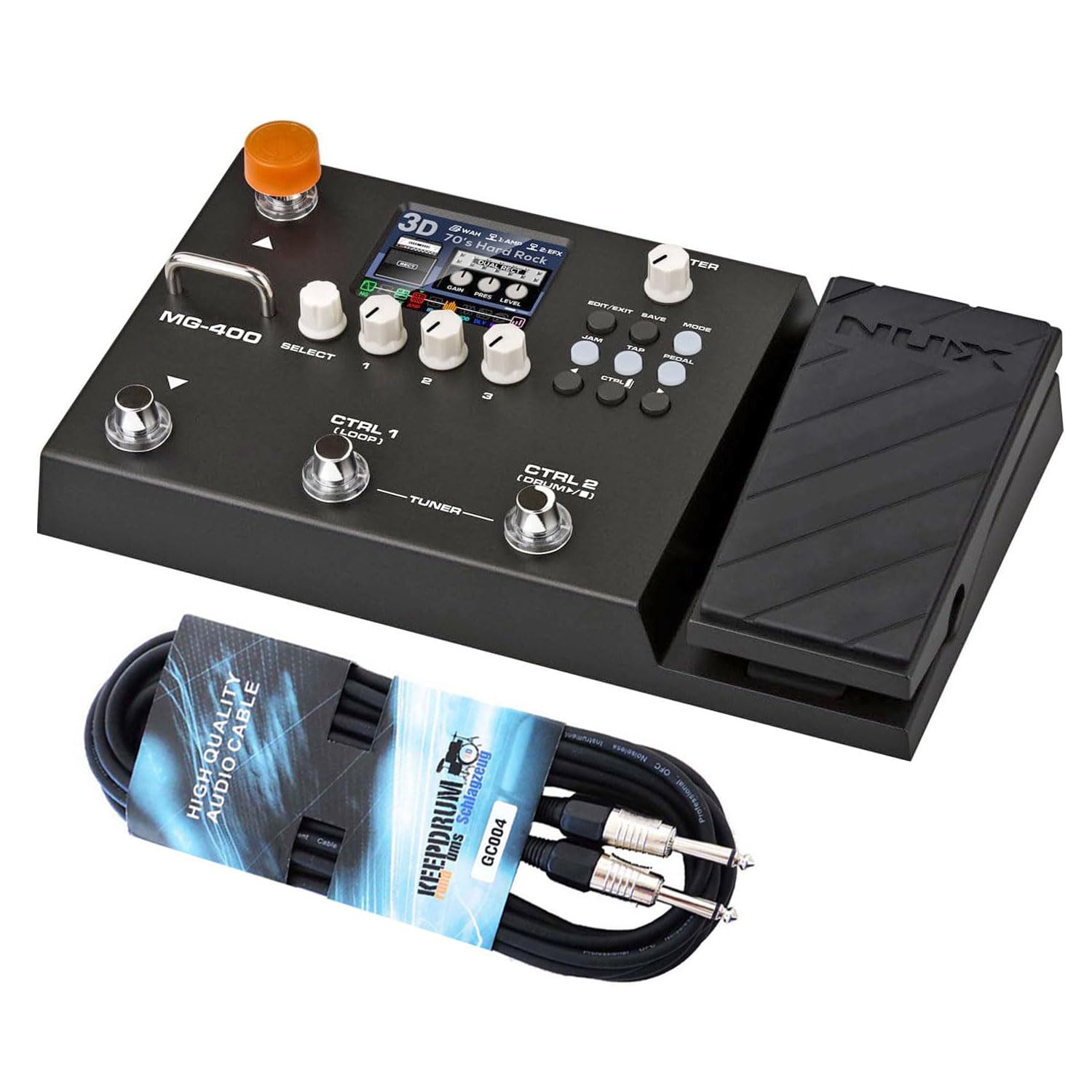 Nux MG-400 - Modellatore multi-effetto per chitarra e basso + cavo jack Keepdrum
