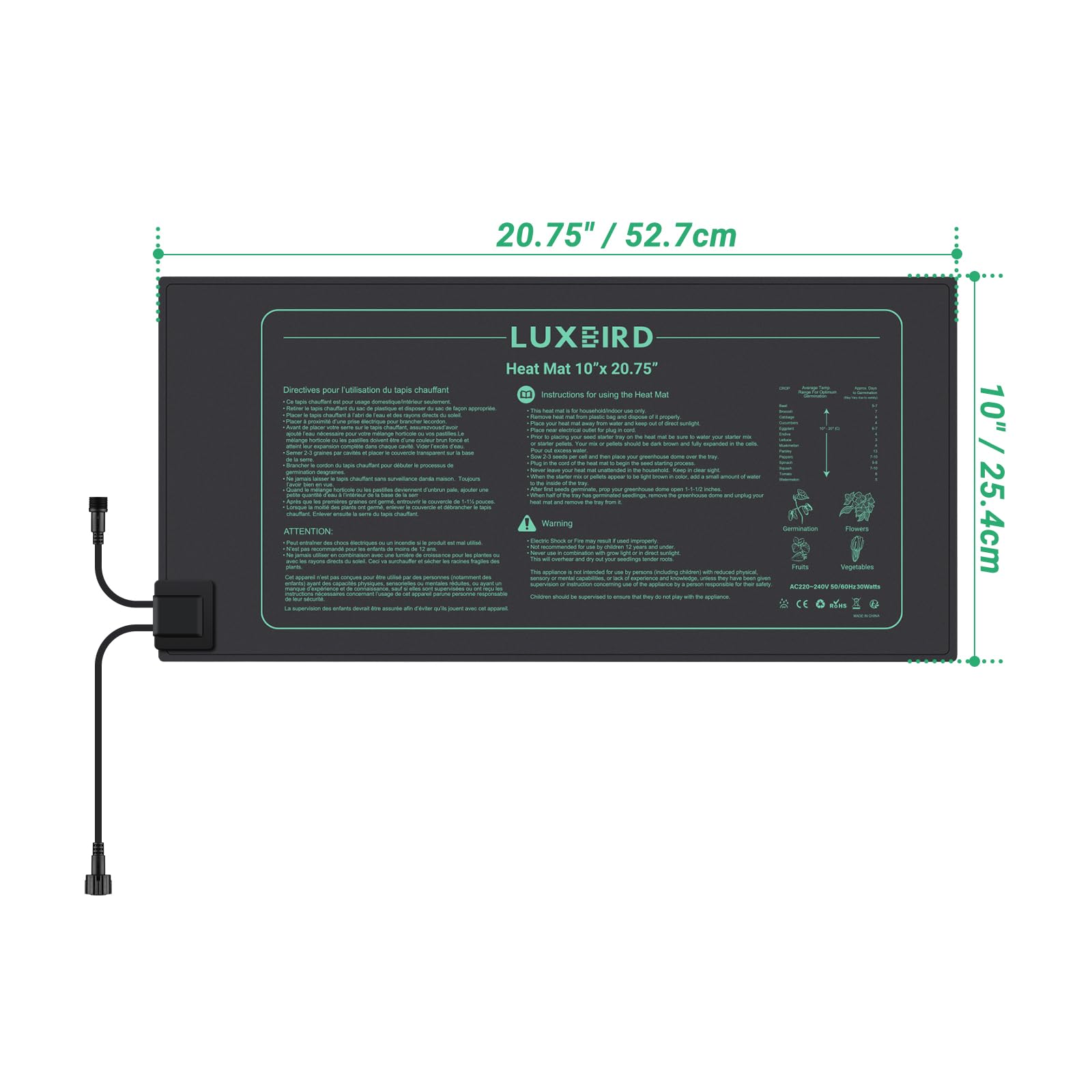 Luxbird Verwarmingsmat Met Controller En Timer - 52,7 X 25,4 Cm Voor Zaailingen En Planten