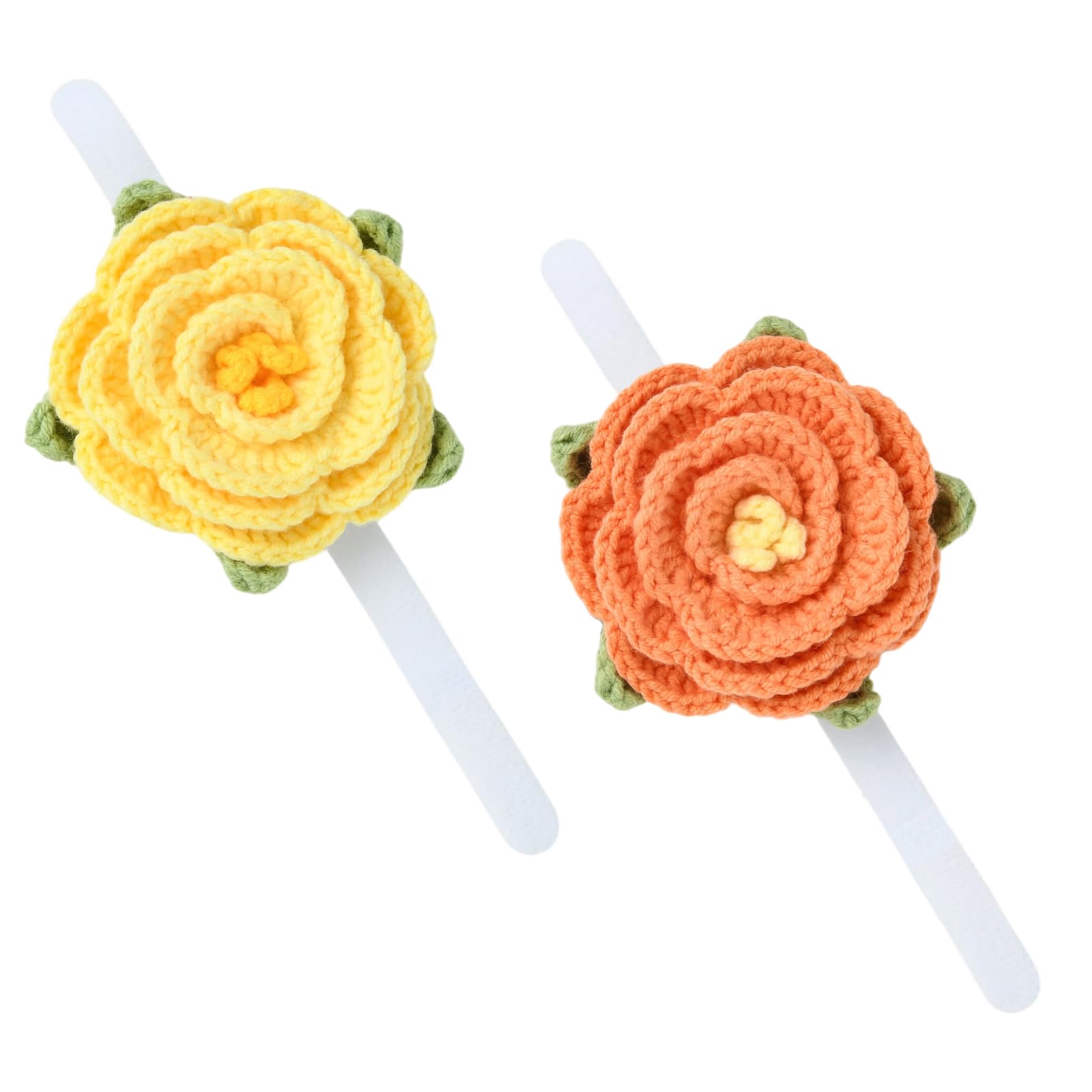 PAWLARISPETS 2 PCS Handmade Crochet Pet Collar Flowers, Cute Removable Floral Accessory for Dog Collar (Yellow and Orange)