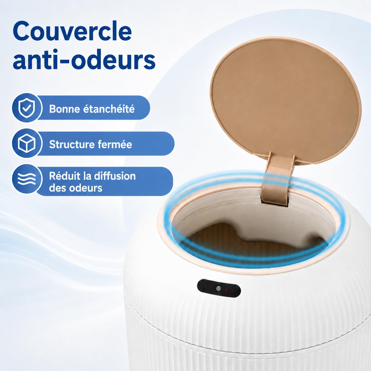 Poubelle Automatique Électrique 10L Blanche avec Couvercle Design pour Salle de Bain et Cuisine - Petite Poubelle WC Toilette à Ouverture Automatique, Anti-Odeur, Intelligente (10L)