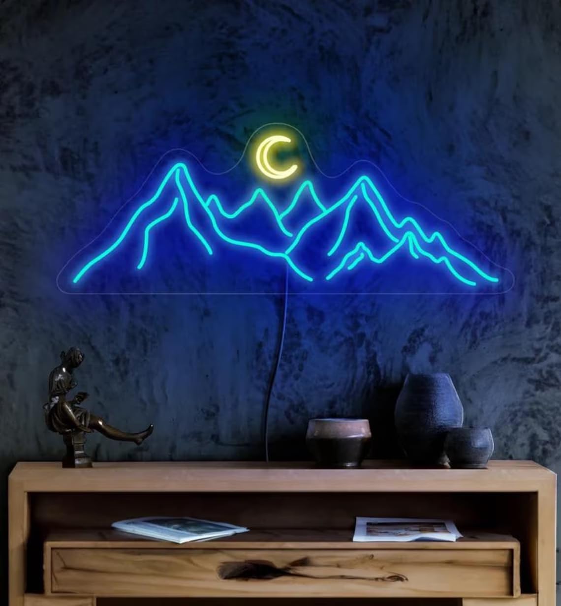 Mountain Neon Sign Moon Mountain Sign Mountain Wall Art Neon Landscape Neon Sign Mountain Gift, Landscape Wall Decor (Purple, 20inch)