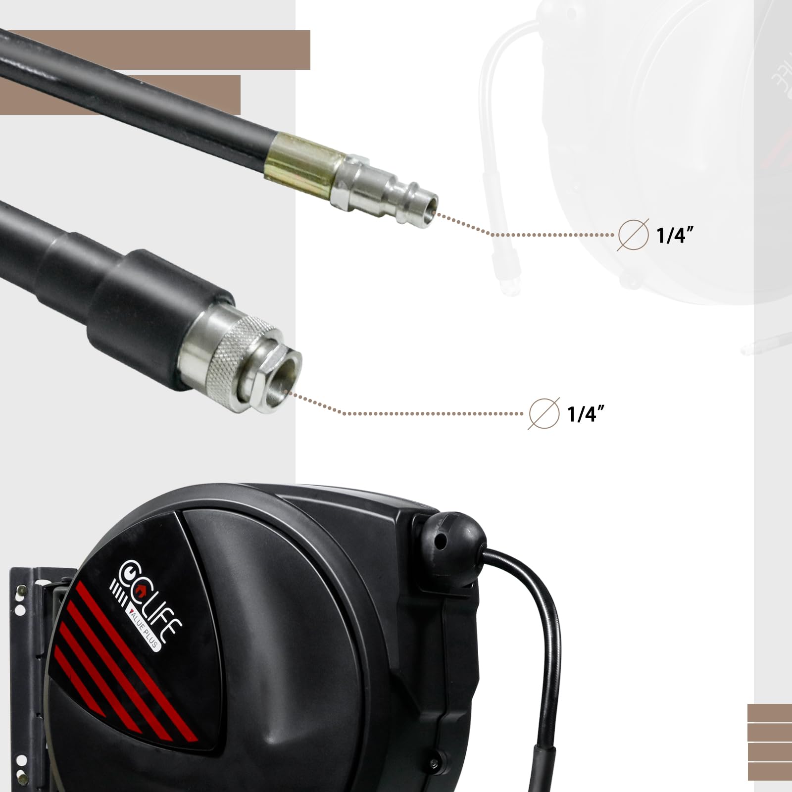 CCLIFE Druckluftschlauchtrommel 20+1 m Automatik 15 bar 1/4 Zoll | Mit Druckluftpistole, 8 mm Innendurchmesser, Wandmontage, ideal für Werkstatt, Garage und Kompressor