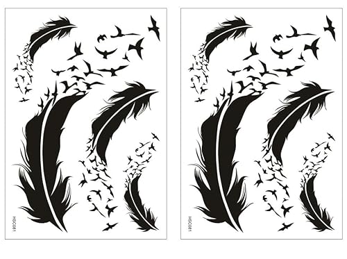 2 Fogli Temporary Piuma Feather Bird Tattoo Fake Tattoo Piuma Uccello Tatuaggi HSC081x2