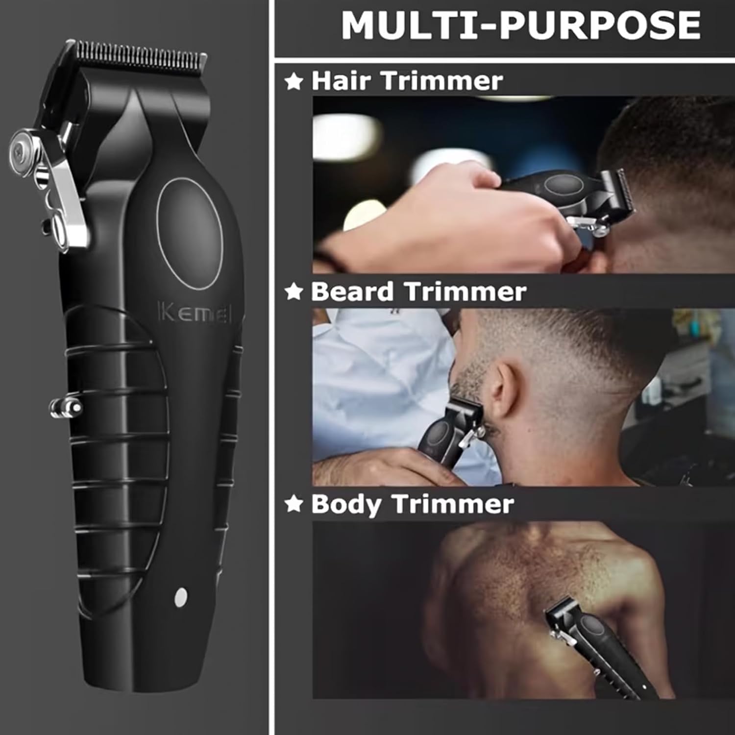 KEMEI Professionelle Haarschneidemaschine für Männer, schnurlos & kabelgebunden, T-Blade, 8 Führungskämme, 2500 mAh Akku, geräuscharm, Barber Kit
