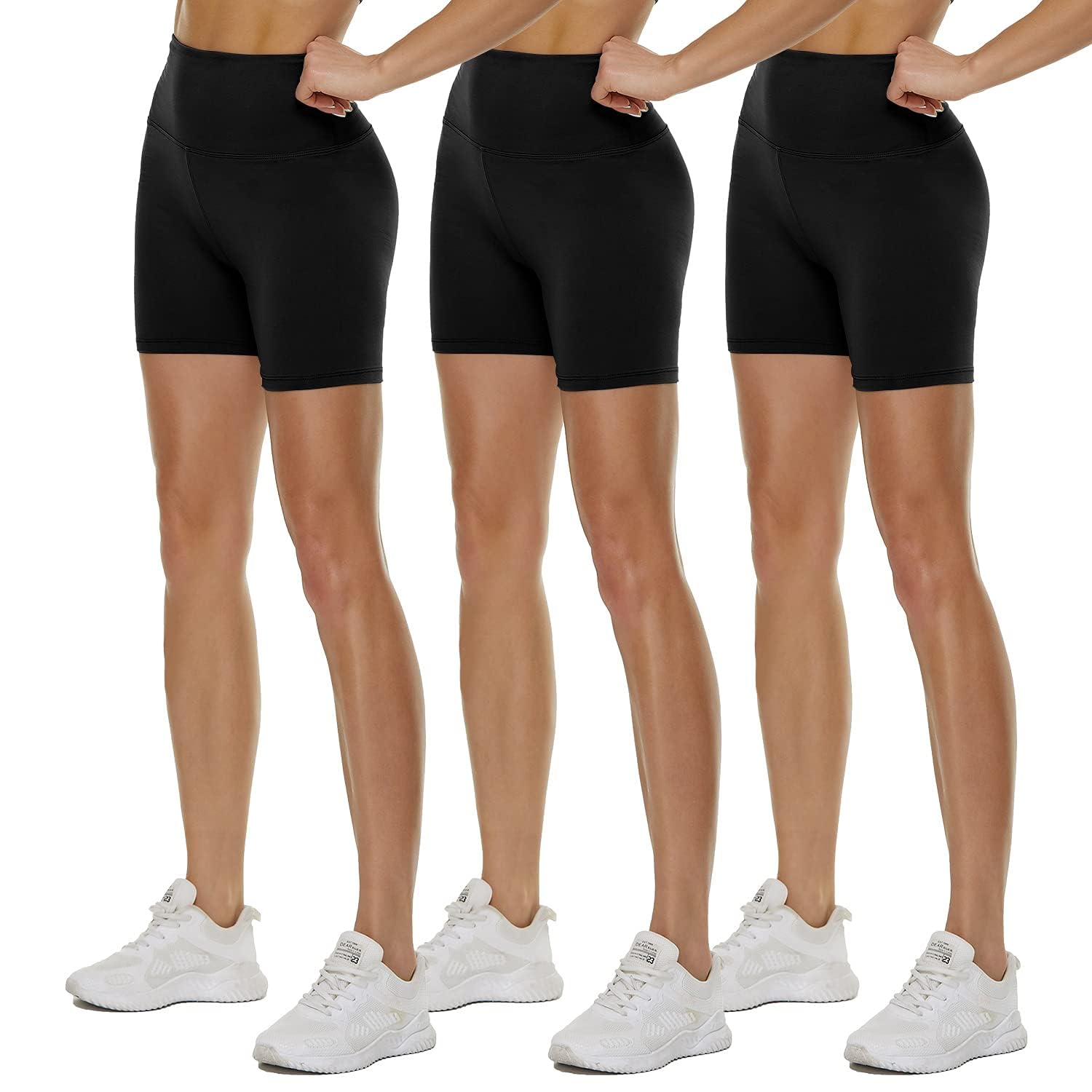 3 Pack High Waisted Biker Shorts for Women – 3"/ 5"/ 8" Black Workout Yoga Compression Novelty Shorts for Running