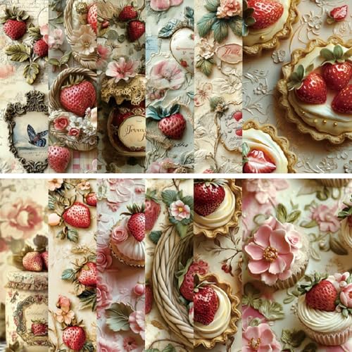24 piezas de papel para álbumes de recortes de frutas, cartulina con patrón de pastel de flores de fresa de 6 x 6 pulgadas para álbumes de recortes, tarjetas de felicitación, envoltura de regalos