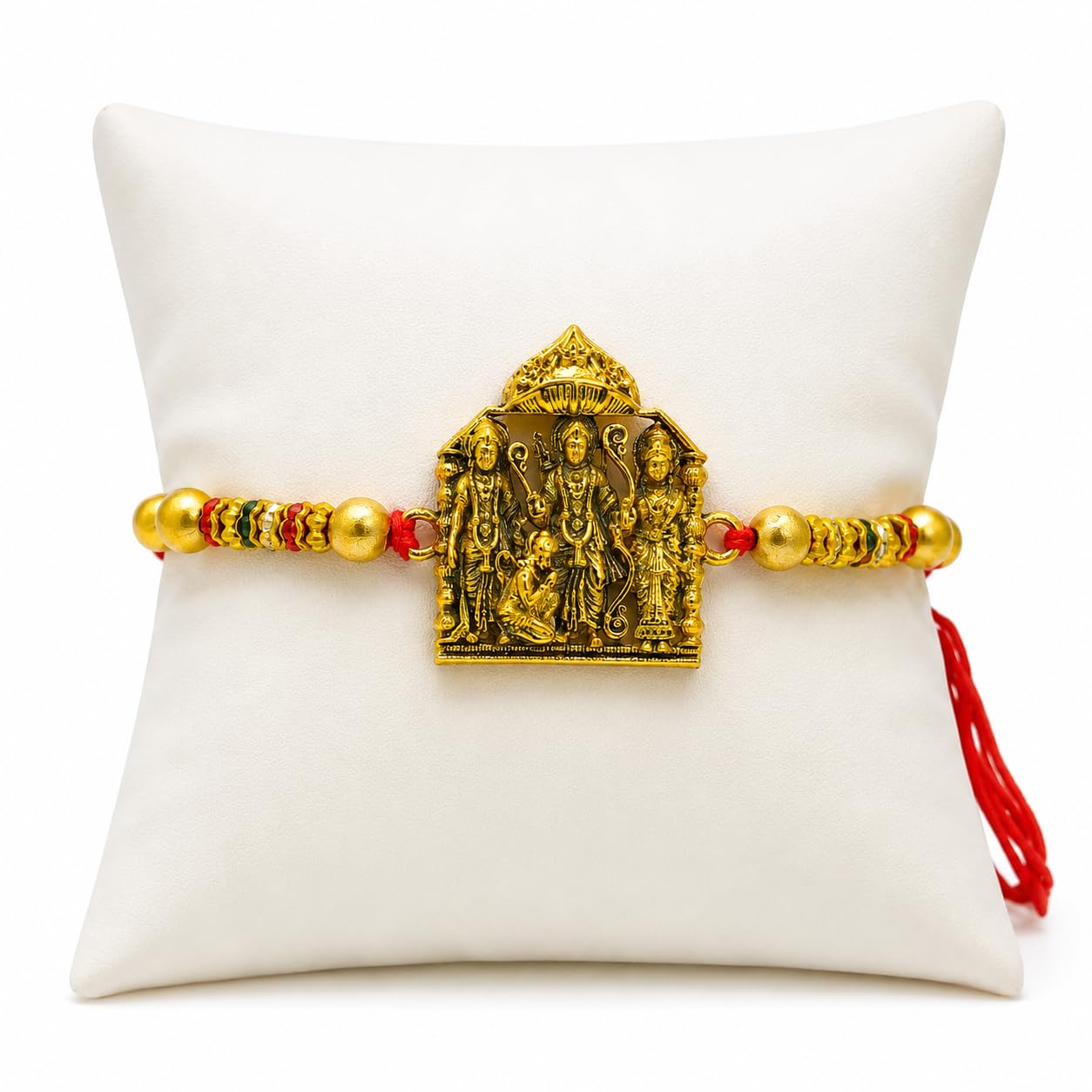 TIRTHANSH VOCATIONS Rakhi Ram Darbar Gold Plated with Temple Design with Roli Chawal and Raksha Bandhan Greeting Card fo