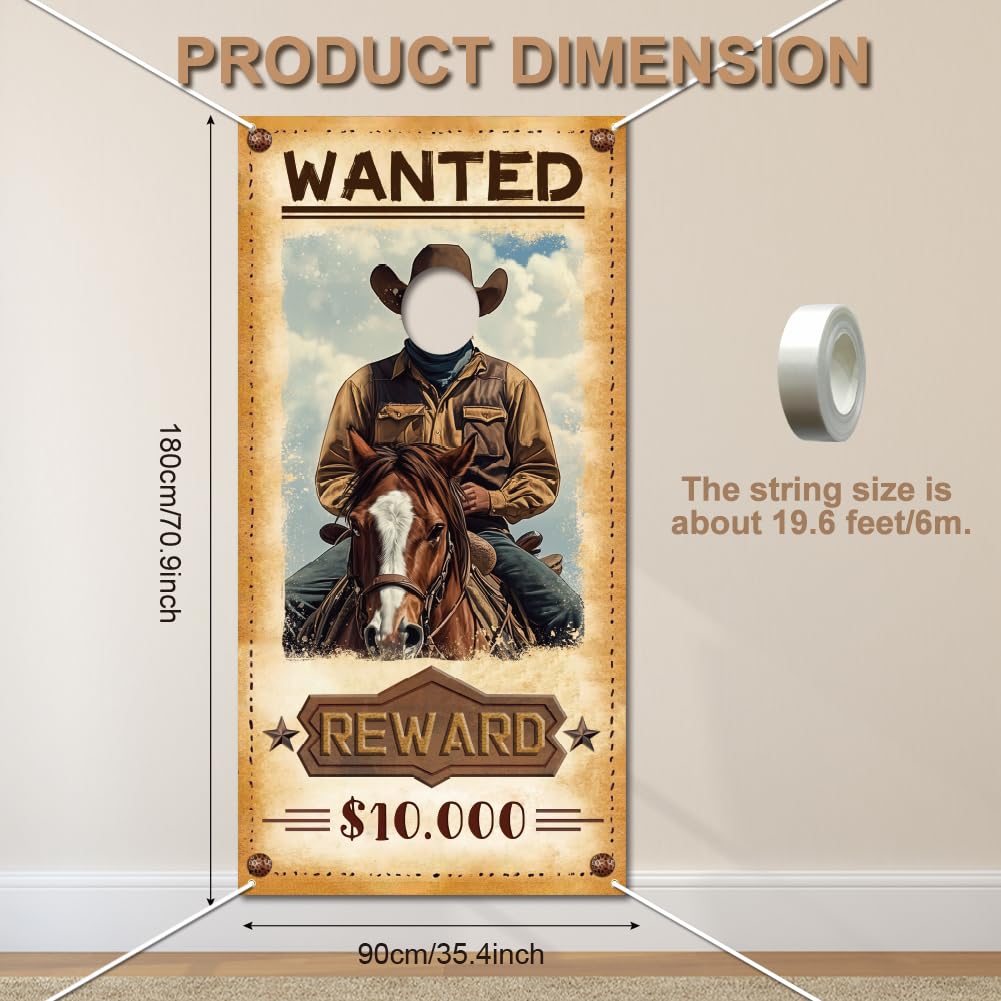 WADORN Cowboy Wanted Photo Door Banner - Image 3