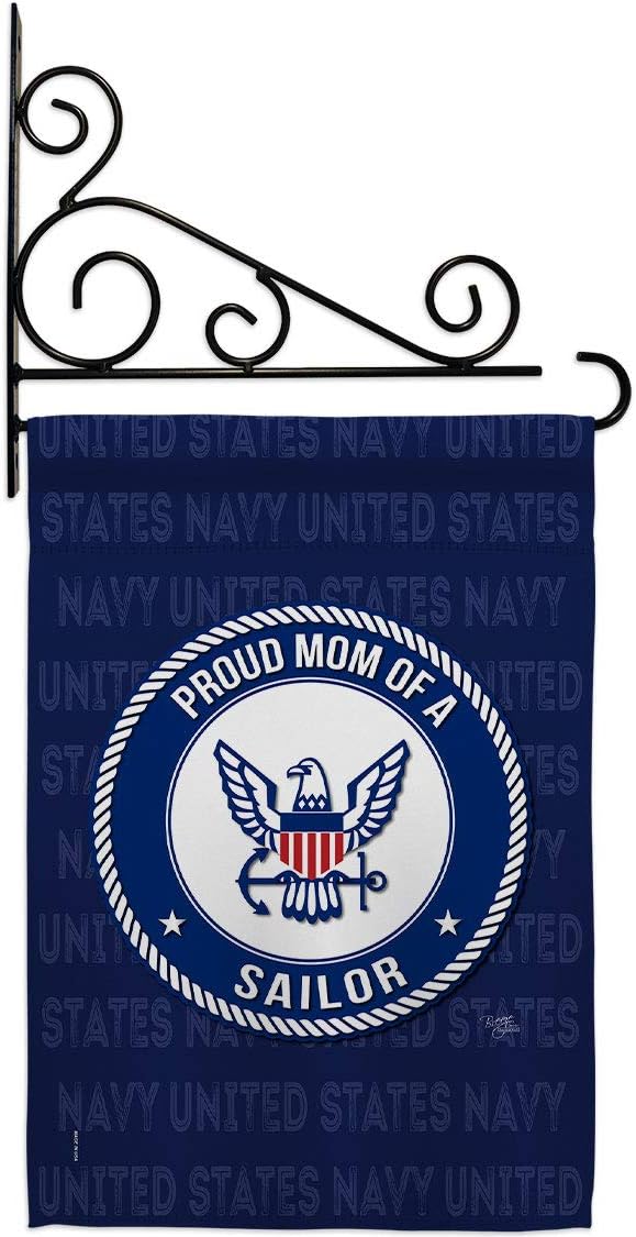 Proud Mom Sailor Garden Flag Set Wall Holder Armed Forces Navy USN Seabee United State American Military Veteran Retire Official Small Gift Yard House Banner Double-Sided Made In USA 13 X 18.5