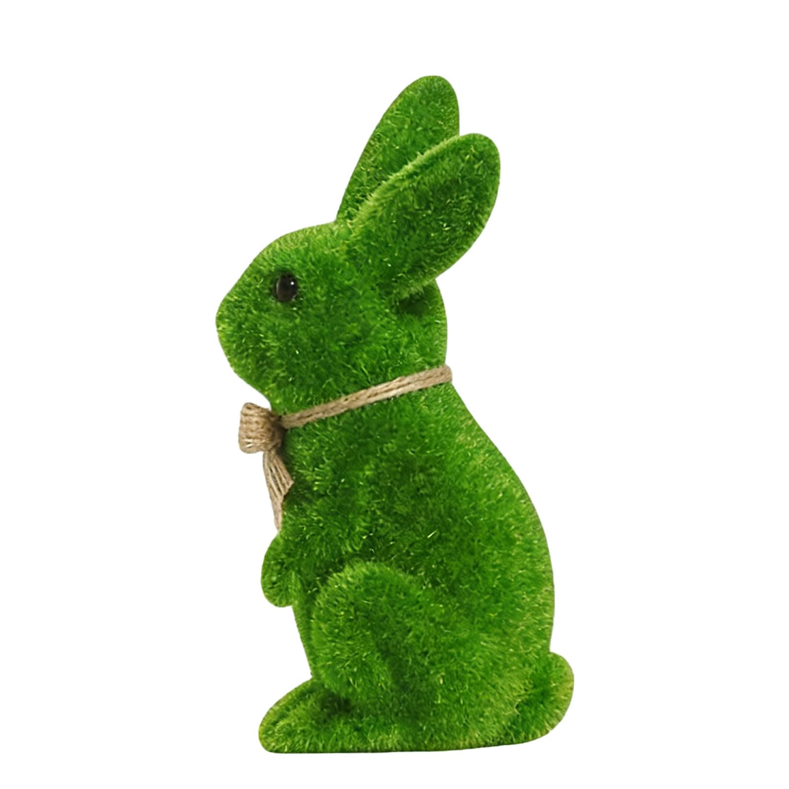 Lerpwige Easter Bunnies Decorations Moss Bunnies Figurine Artificial Flocking Rabbits Easter Decors Animal Sculpture Home Decors Rabbits Figurines Home Decors