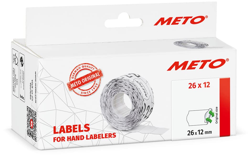 Meto Labels for Hand Labelers (26×12 mm, Single-line, 6,000 Labels, White, Removable, for Meto, Contact, Sato, Avery, Tovel, etc.)