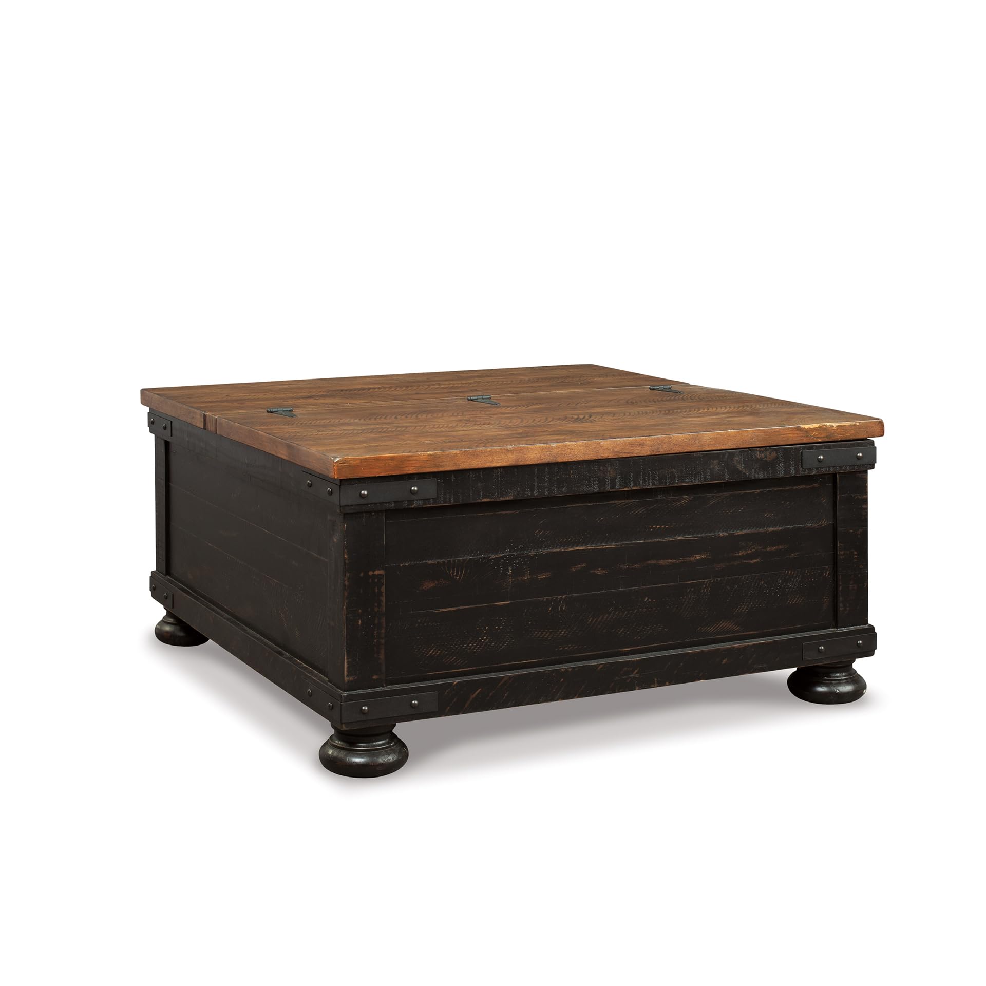 Photo 1 of Signature Design by Ashley Valebeck Lift Top Coffee Table, Storage, Split-top Design, Wood, 36" W x 36" D x 18" H, 2-tone Distressed Brown & Black Finish