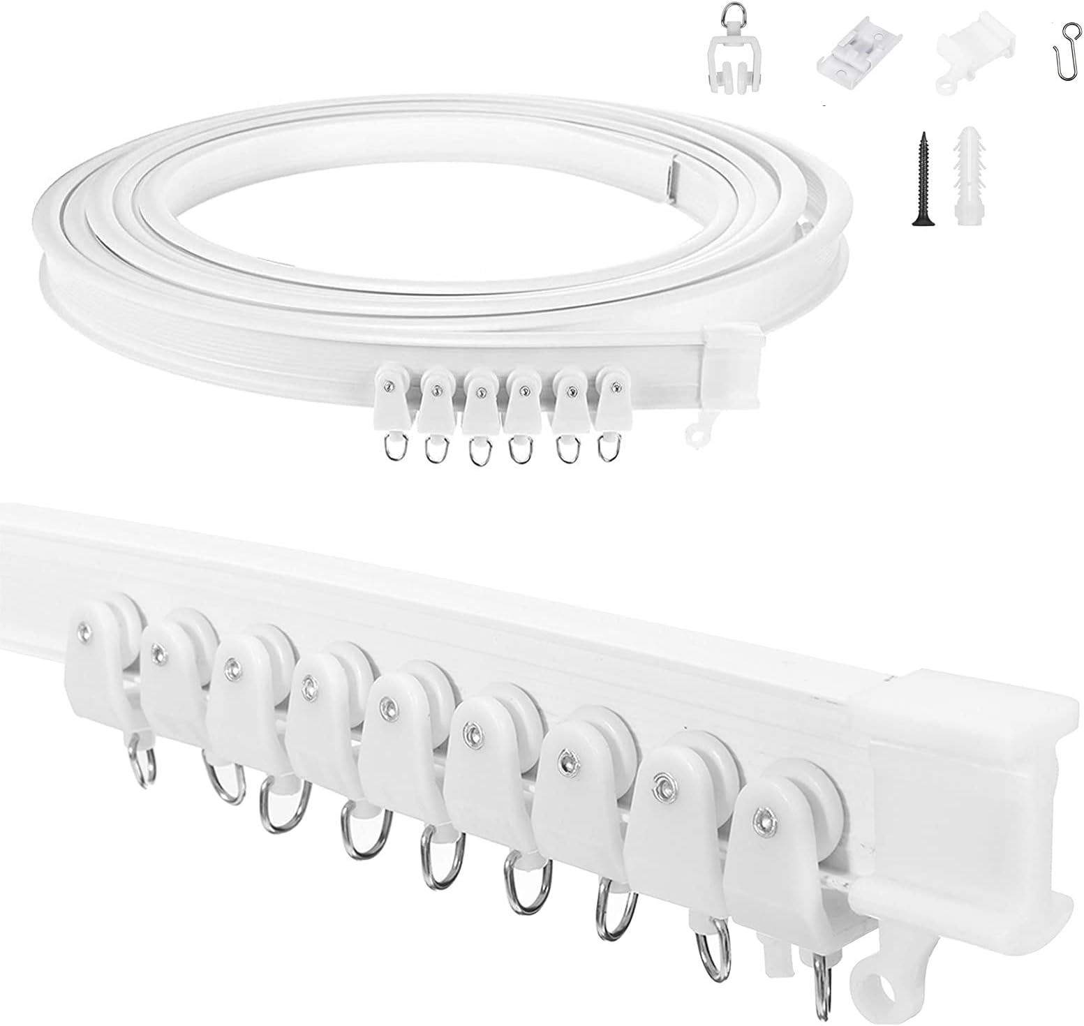 Bendable Ceiling Curved Curtain Track, 3m Flexible Ceiling Curtain Track Mount with fitting for Curtain Rail with Track Curtain System Bed Curtains, Shower Room Divider, bay windows, RV (3 Meters)