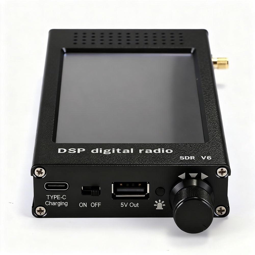 SDR-V6 Digitaler Kurzwellenempfänger mit 4,3 Zoll IPS Touchscreen, 100kHz-149MHz Fullband, Aluminiumgehäuse, 3000mAh Akku für Amateurfunk, Luftfahrt und Outdoor Monitoring, Schwarz