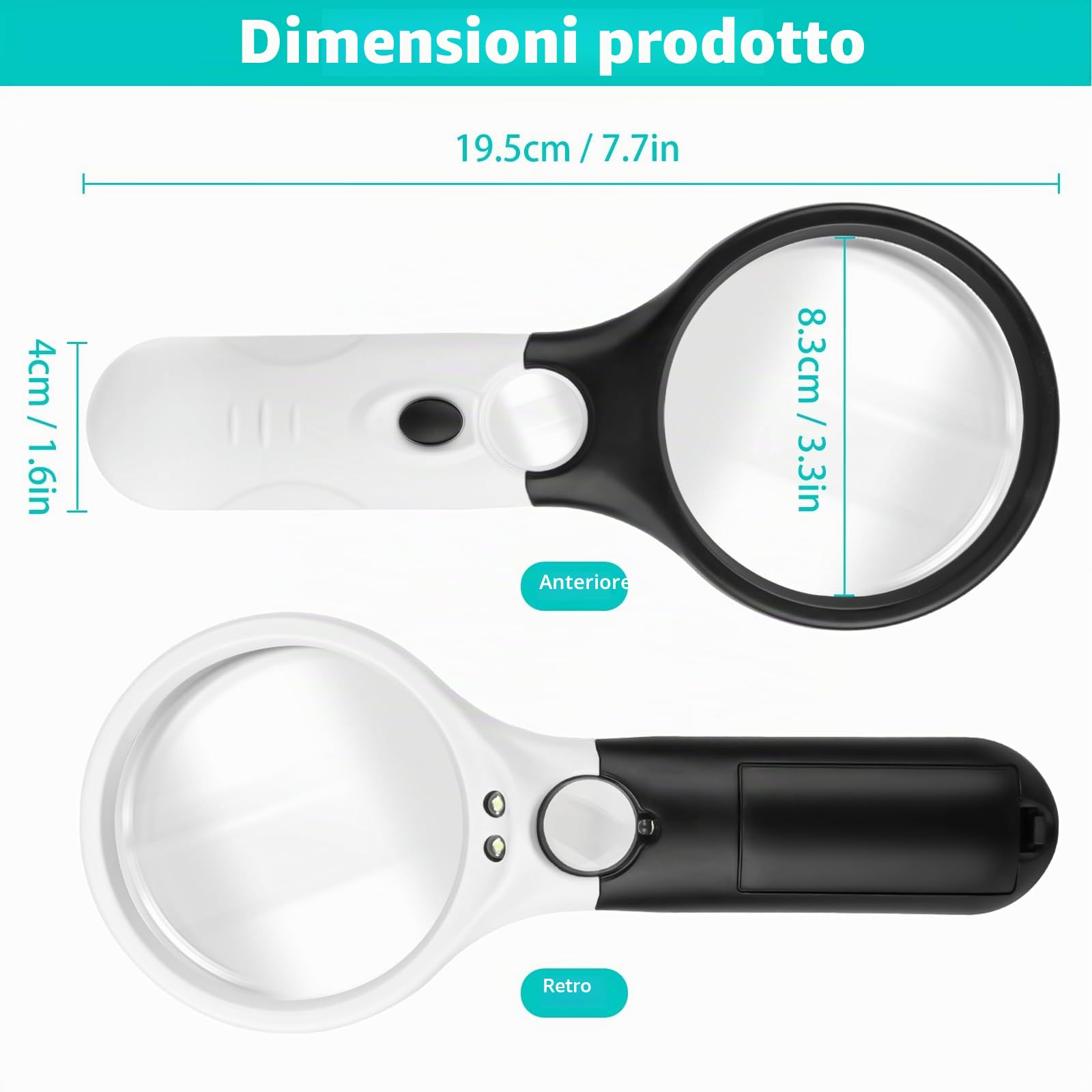 Lente d'ingrandimento con Luce LED 3X 45X Portatile per Lettura Ispezione Francobolli