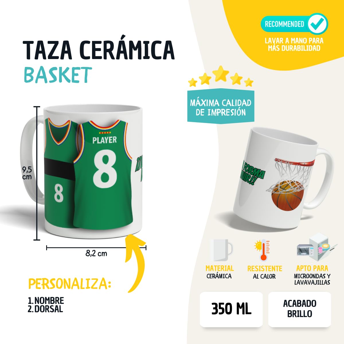DEREGALOOS Taza Personalizada Baloncesto ACB con Nombre y Número. Diseño Tipo Camiseta Inspirado en Equipos Nacionales. Regalo para Fans del Basket. Taza Niño, Niña, Hombre o Mujer (Juventut Badalona)