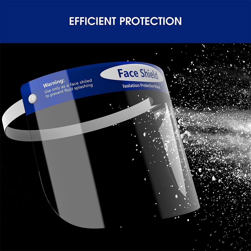 Stark USA 20 Pack Safety Face Shield Direct Splash Protection Cap Clear Wide Visor Anti-Spitting Mask Visor, Transparent with Adjustable Elastic Band
