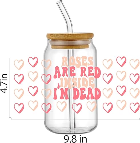 Miniatura 4 de Elitles Made Adhesivos de transferencia de vasos UV DTF para San Valentín para vidrio de 16 onzas, 12 hojas de amor corazón frotar en transferencia,