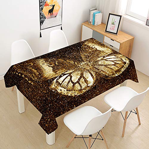 Chickwin Rechteckig Luxus Tischdecke Abwaschbar Wasserdicht aus Polyester Lotuseffekt Pflegeleicht Goldener Schmetterling Bedruckte Tischtuch für Home Küche Garten (Licht,100x140cm) Cover