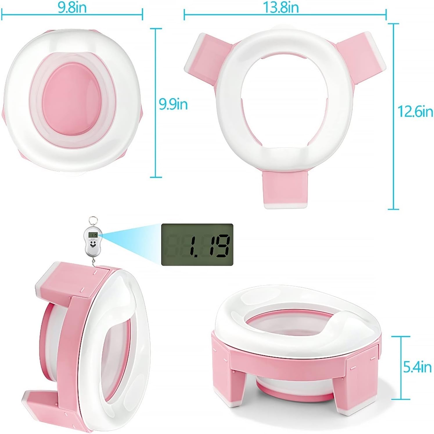 Portable Toilet Training Seat Foldable Children Multifunctional 3 in 1 Travel Toilet Seat for Toddler Travel Seat Potty(Pink)