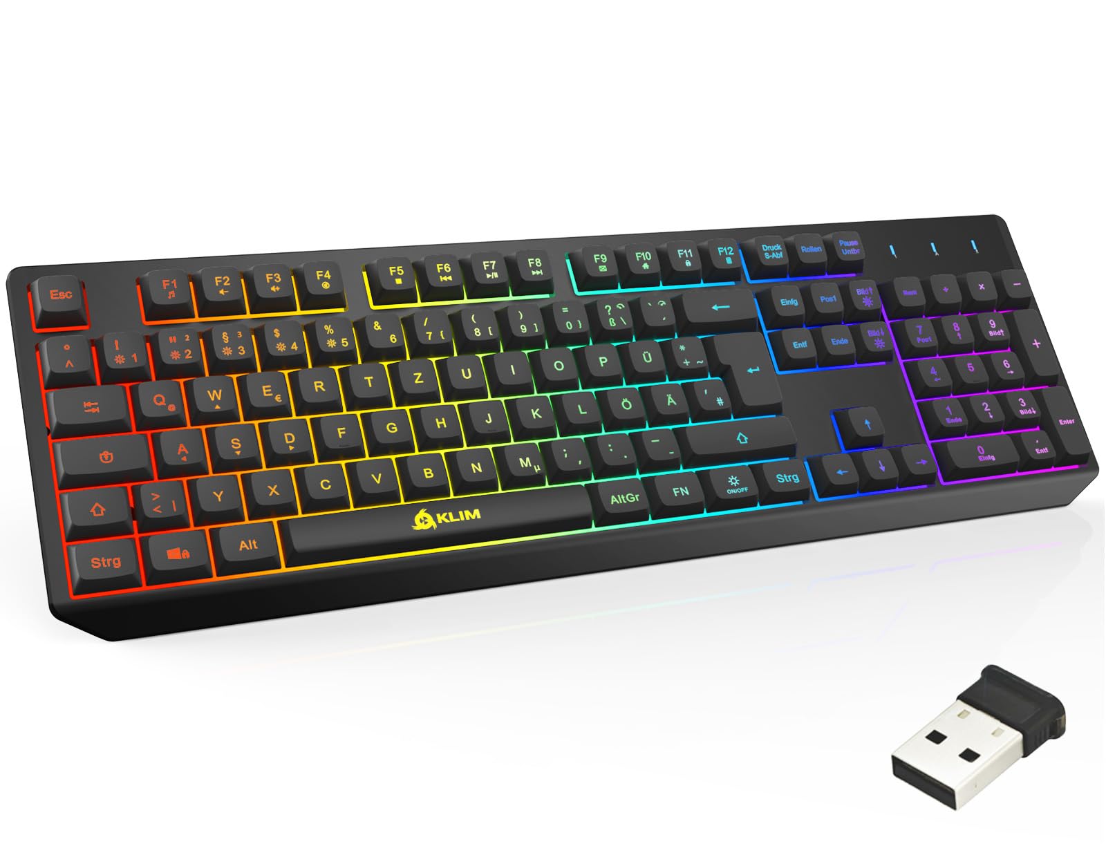 KLIMChroma Gaming Keyboard QWERTZ GERMAN Wireless - High Performance - New Version - Chromatic Lighting Gaming Black RGB PC PS4 Windows Mac