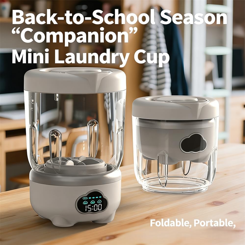 Miniatura 4 de Mini taza de lavandería con pantalla digital, carga USB inalámbrica, lavadora compacta de 20.3 fl oz de capacidad, material ABS, lavadora dedicada