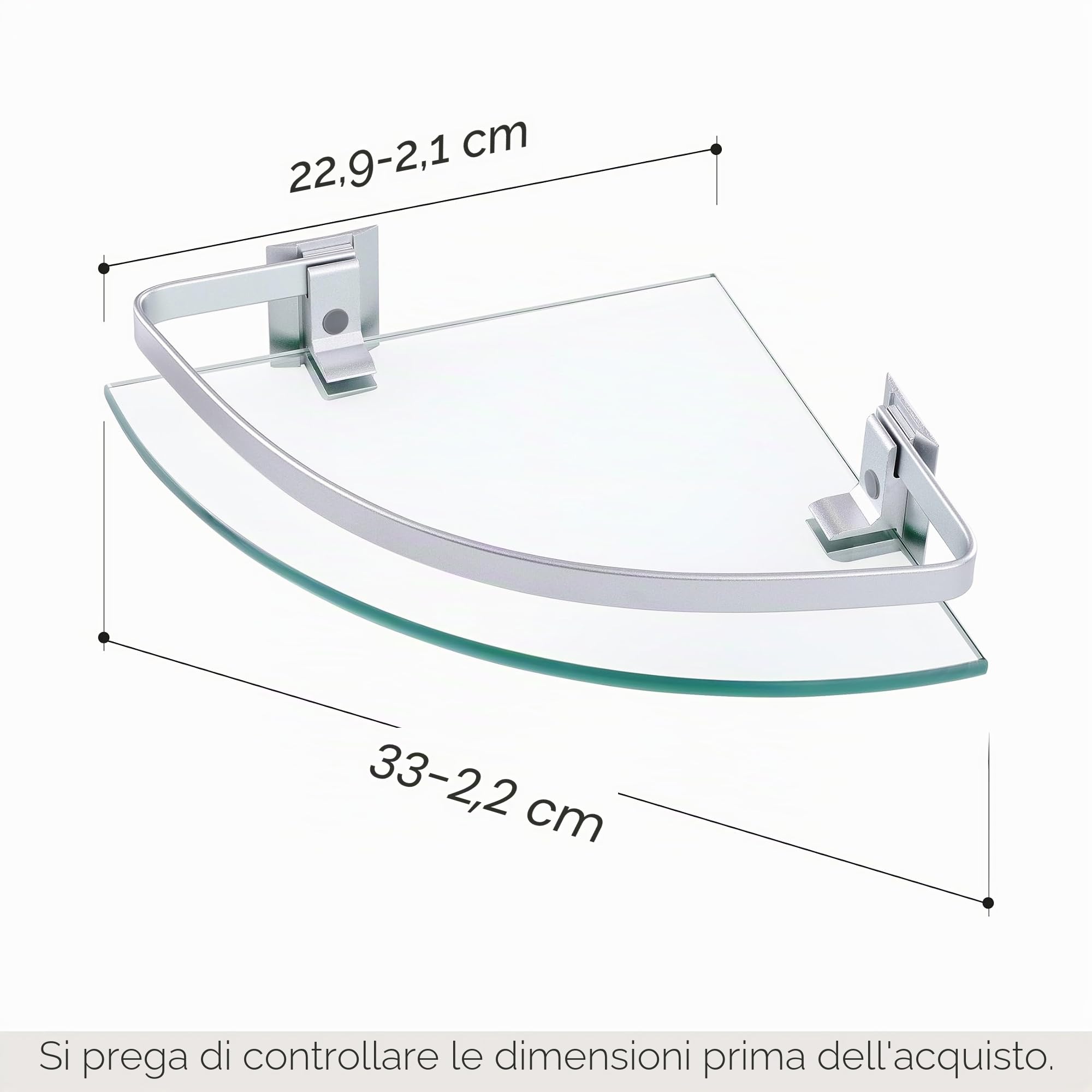 KES Mensola Angolare in Vetro Mensole da Bagno Mensola Doccia con Barra in Alluminio Mensole in Vetro Temperato Extra Spesso da Muro in Stile Contemporaneo Argento 2 Pezzi, A4120A-P2