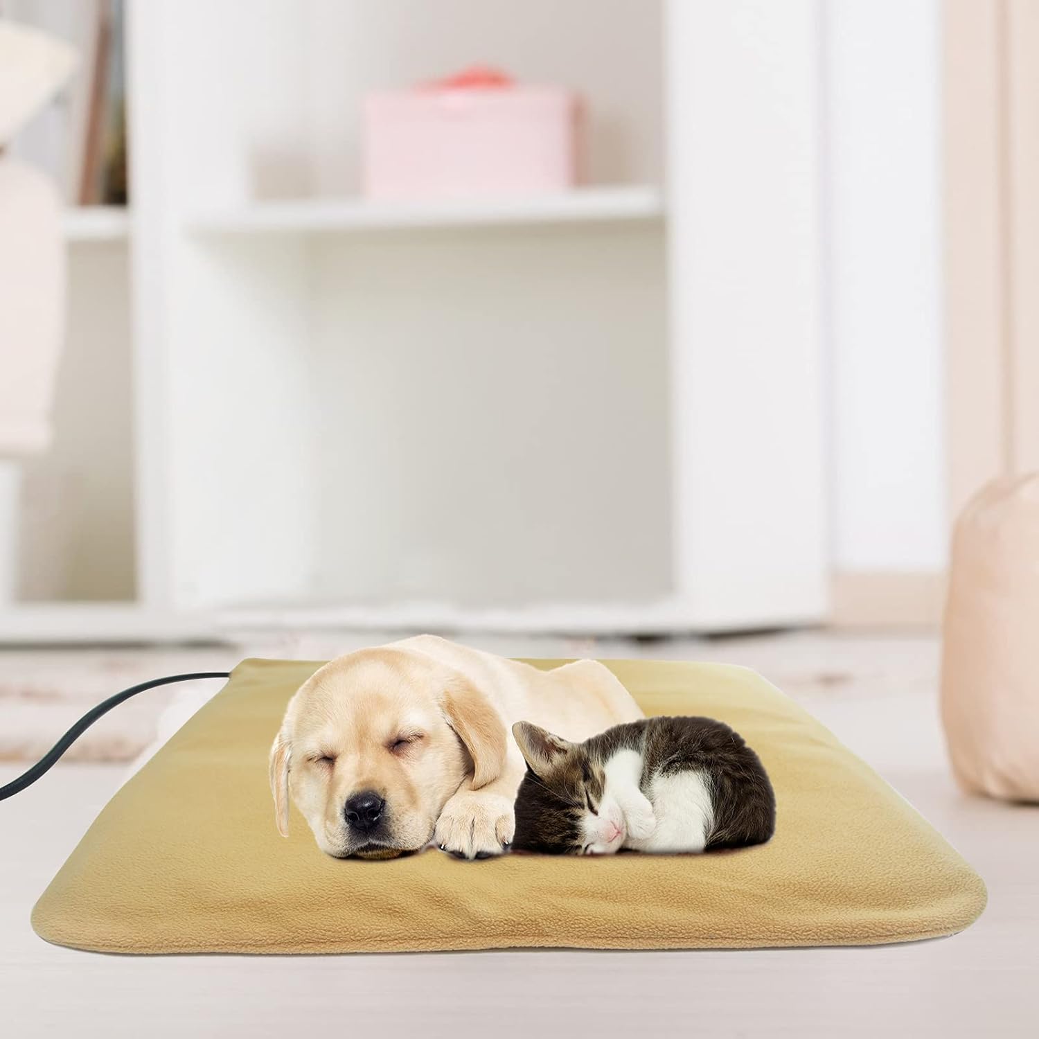 GOQO TOMO Almohadilla térmica para mascotas, material de PVC impermeable para perros y gatos, tapete de calentamiento de interior con apagado automático con cable de acero resistente a las mordidas