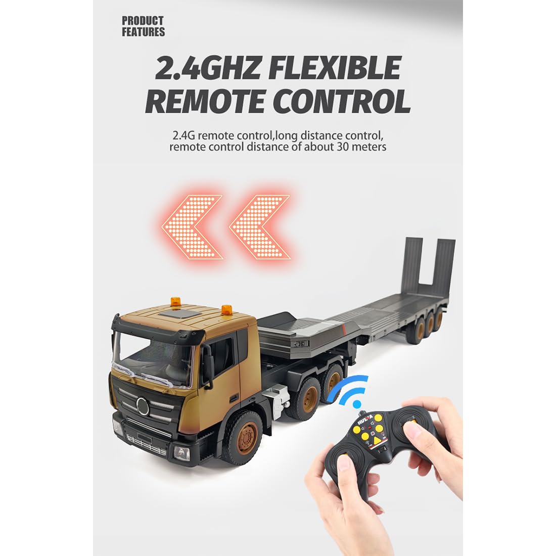 BlocteckToy Camion télécommandé avec remorque, échelle 1/18 2,4 GHz 9 CH Remorque à plat détachable avec contrôle du son et de la lumière – Modèle de BlocteckToy Camion télécommandé avec remorque, échelle 1/18 2,4 GHz 9 CH Remorque à plat détachable avec contrôle du son et de la lumière – Modèle de