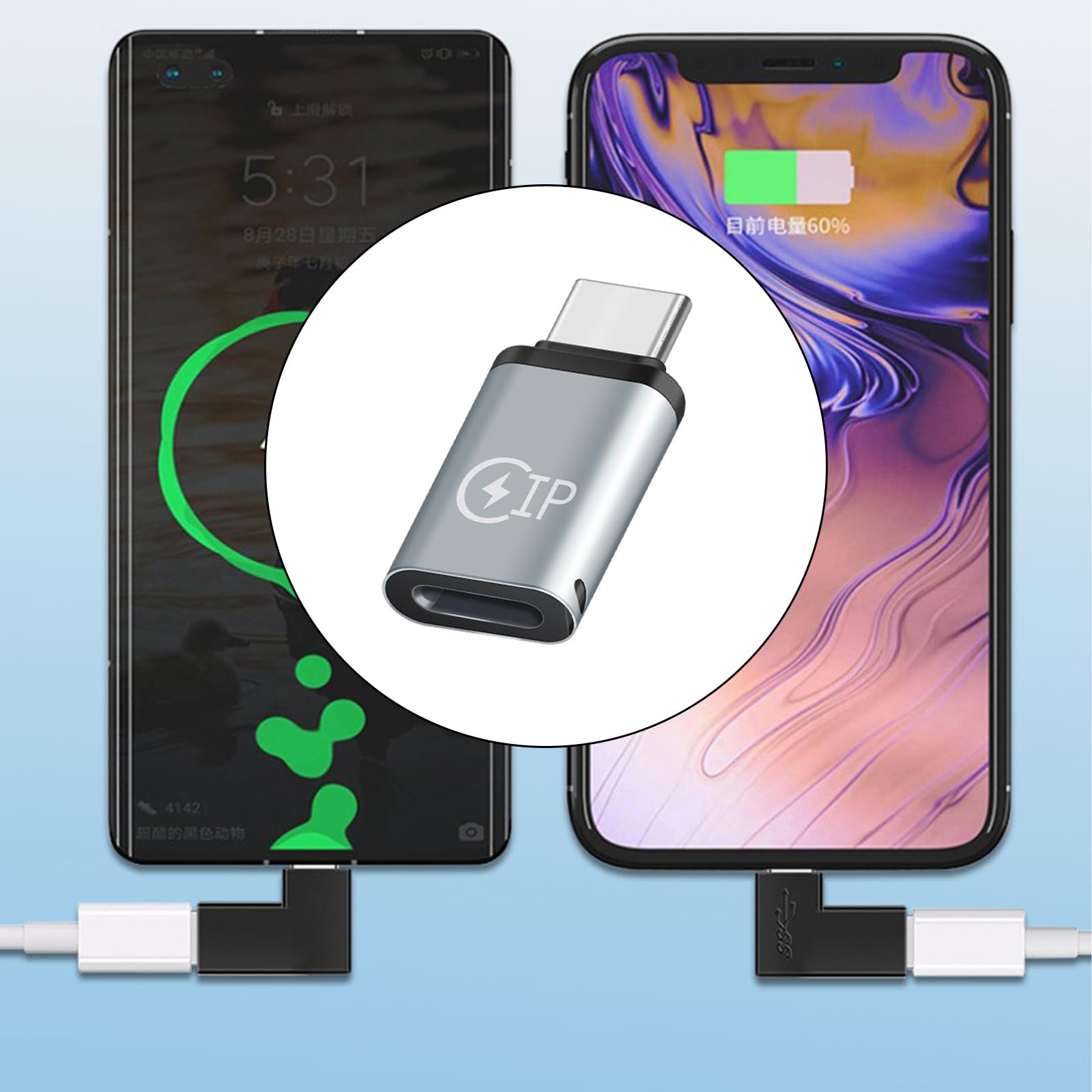 SZYDD USB C Male to Flashing Female Adapter Type C Charges Connector Cable Simple Use for Fast Charging & Data Transfer Black Female Adapter Adapter Portable Fast Charging