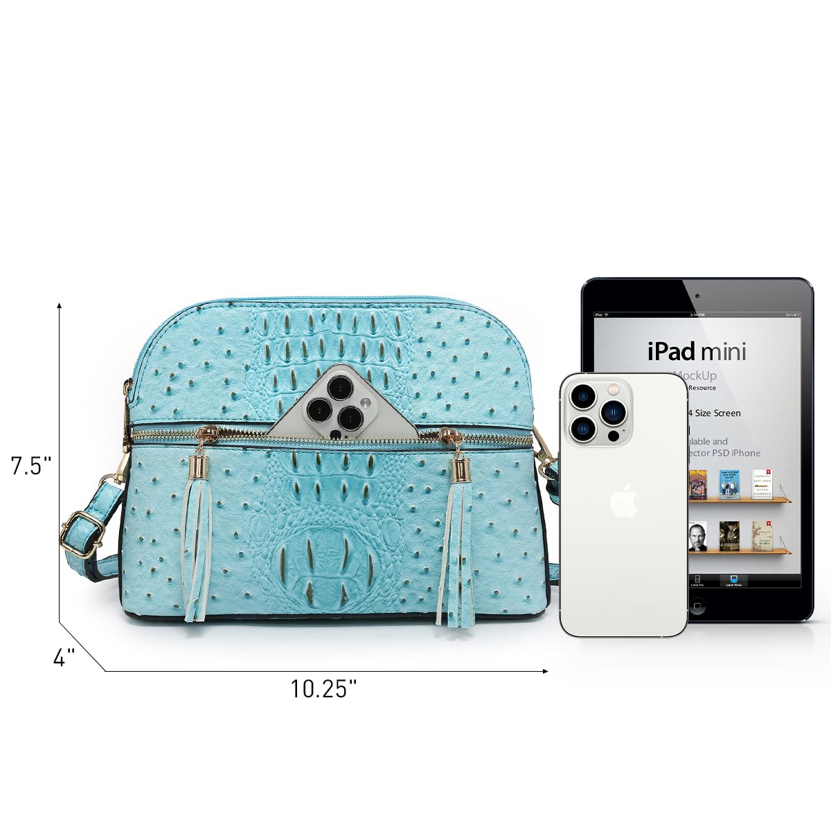 Dasein Borsa a tracolla da donna con nappa, con cerniera, borsa da viaggio alla moda con tasche multiple