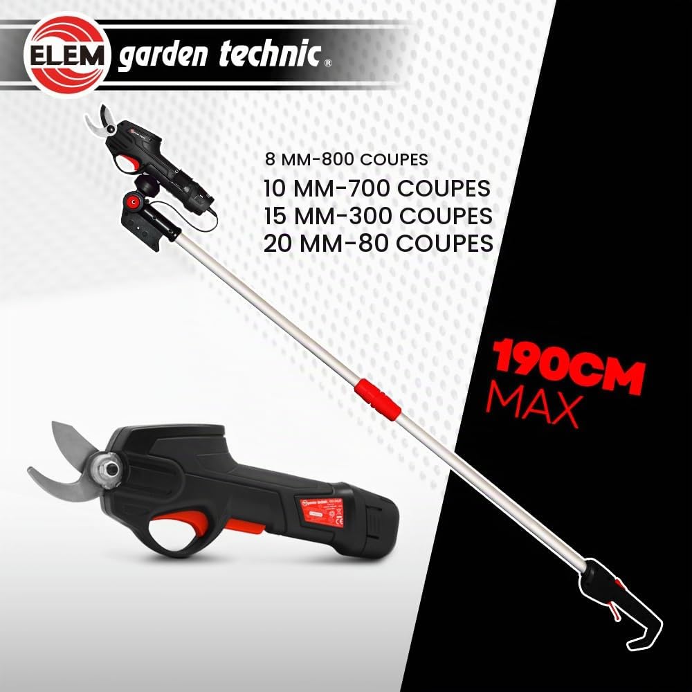 Sécateur rechargeable 7.2V lithium avec perche télescopique - Elem Garden