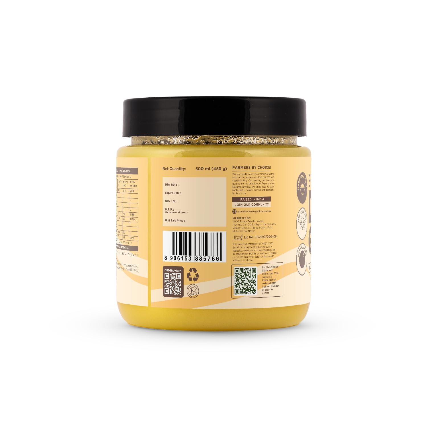 Two Brothers Organic Farms Bharat ka Desi Ghee 500 ml | Danedaar Ghee made from Desi Gir Cow milk cream | Grass-fed Desi Gir Cows | Premium Desi Ghee | Handcrafted in Small Batches 1