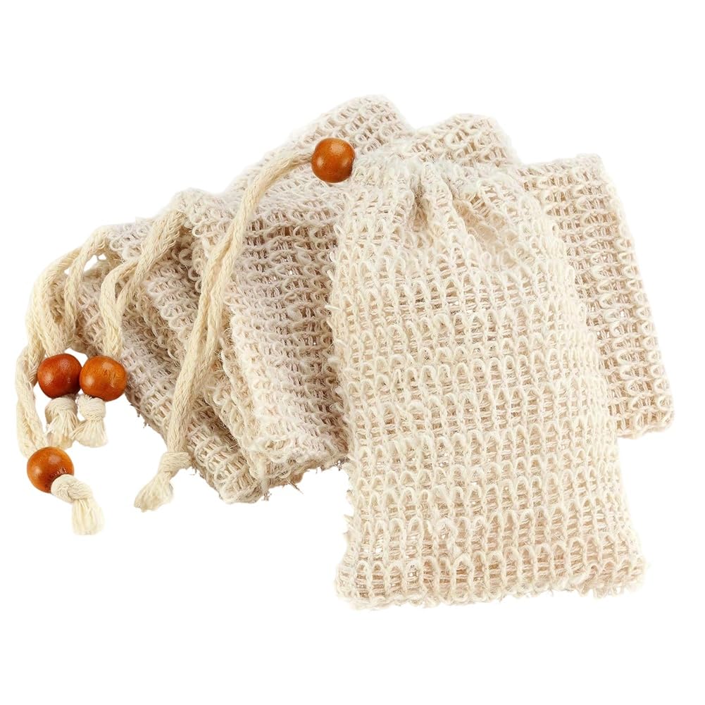 UDSKNV[KSL Bar Soap Bag with Drawstring, 100 Pack Soap Exfoliating Sisal Mesh for Bath& Shower Use Soap Saver Bag
