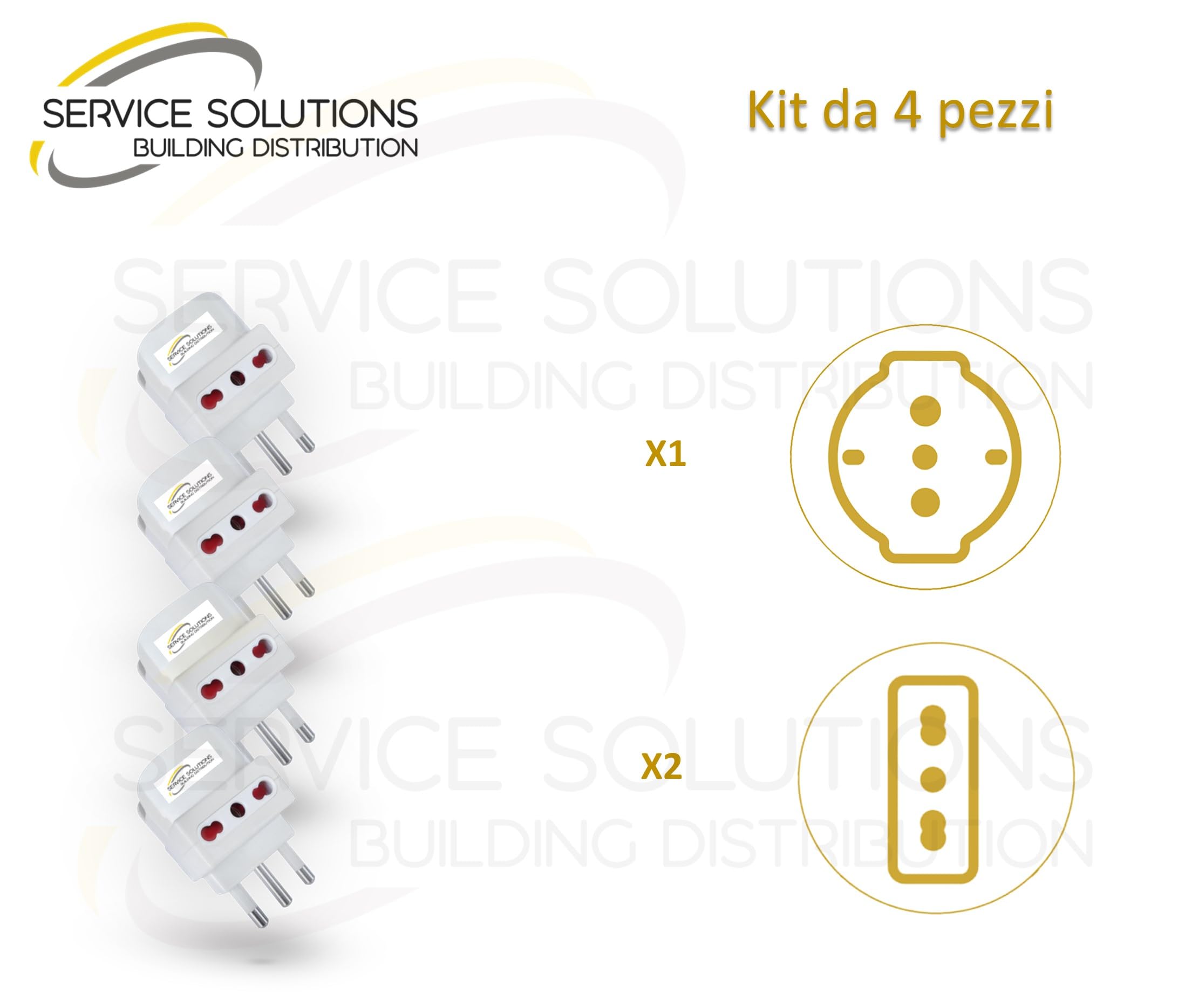 Kit 4 Pezzi Presa Tripla: 1 Schuko e 2 Bivalenti o 3 Bivalenti