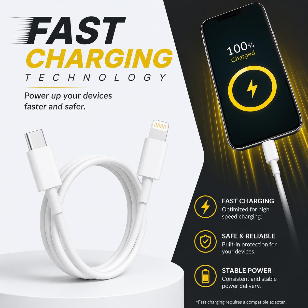 27W USB C TO Lightning Fast Charging Cable With High-Speed Data Transfer Compatible with iPhone 14/14 Pro/ 14 Pro Max/ 13/13 Pro/ 13 ProMax/ 12/11/XR/XS/X/8 S — Amazon image 2